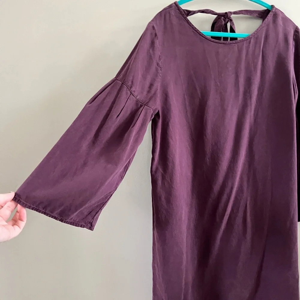 Anthropologie Cloth‎ & Stone Tiffany Bell Sleeve Purple Burgundy Dress Size PM